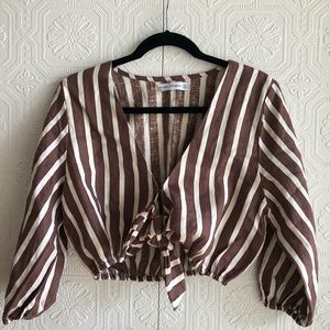 Faithfull the brand small brown stripe linen top